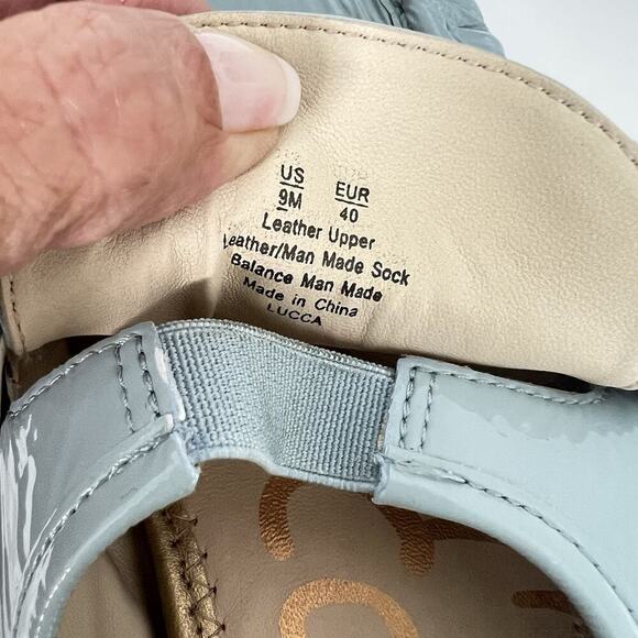 Sam Edelman Women's Lucca Loafer Blue Crinkle Patent Leather Size 9 Gold Logo - Picture 11 of 11